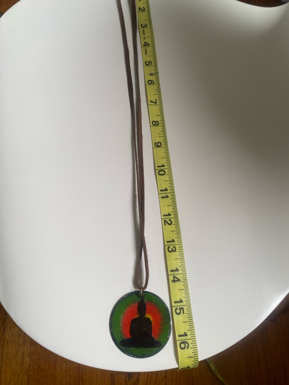 Hand-Painted Buddha Pendant Necklace in Green and Red